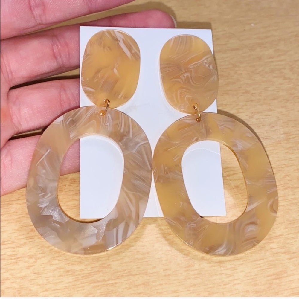Nude acrylic double oval drop hoop earrings